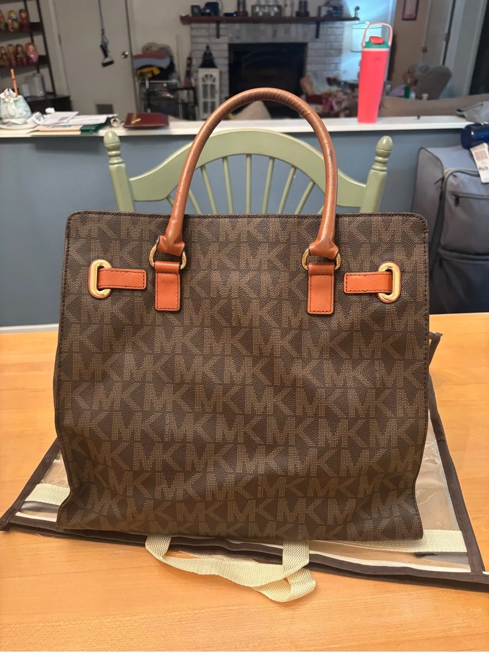 Michael Kors Hamilton Brown Signature MK Logo Large Tote Shoulder Bag